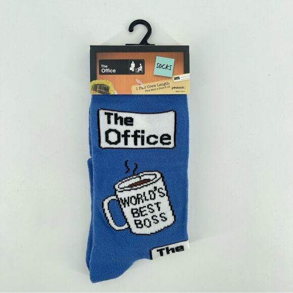 The Office World’s Best Boss Blue Men’s Casual Dressy Crew Socks Size 6-12 - Picture 2 of 6